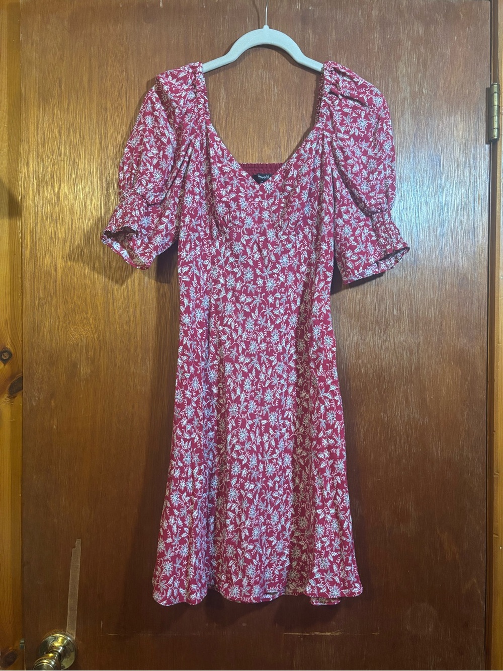 Madewell Red Floral Puff-Sleeve Dress
